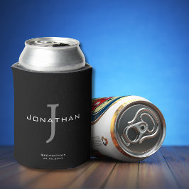 白黒男らしイニシャル+名前モノグラム 缶クーラー