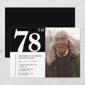 白黒男性の78歳の誕生日 招待状 (正面/裏面)