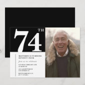 白黒男性74歳の誕生日 招待状 (正面/裏面)