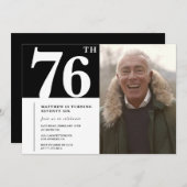 白黒男性76歳の誕生日 招待状 (正面/裏面)