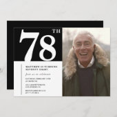 白黒男性78歳の誕生日 招待状 (正面/裏面)