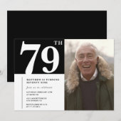 白黒男性79歳の誕生日 招待状 (正面/裏面)