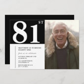 白黒男性81歳の誕生日 招待状 (正面/裏面)