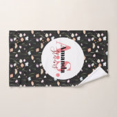 白黒畑フラワーモノグラム漬けボールタオル ハンドタオル (ハンドタオル)