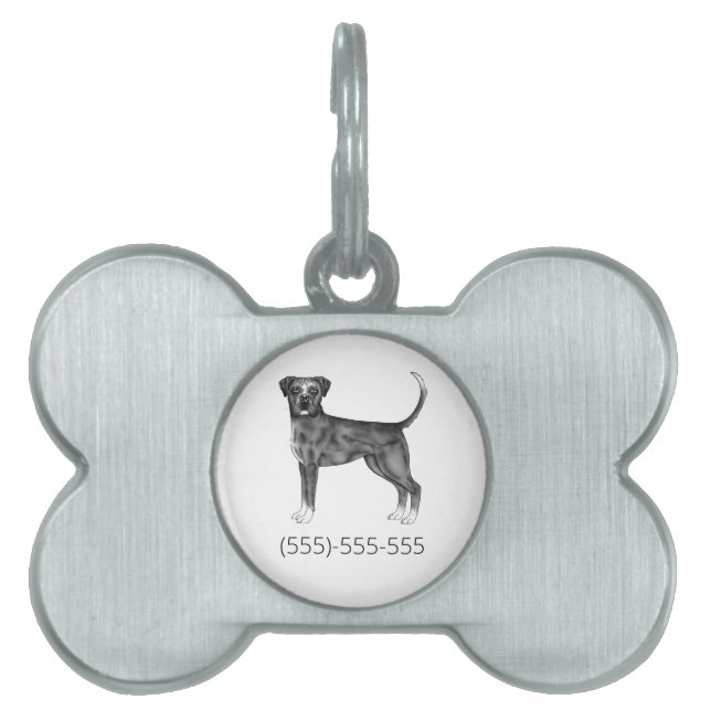 白黒番のボクサーカスタム犬 ペットネームタグ (正面)