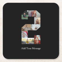 白黒番2フォトコラージュ スクエアペーパーコースター