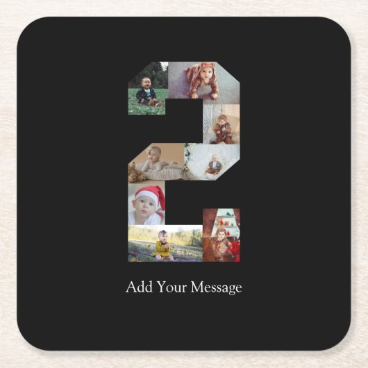 白黒番2フォトコラージュ スクエアペーパーコースター (正面)