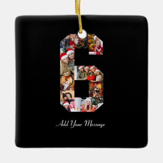 白黒番6号写真コラージュ セラミックオーナメント (正面)