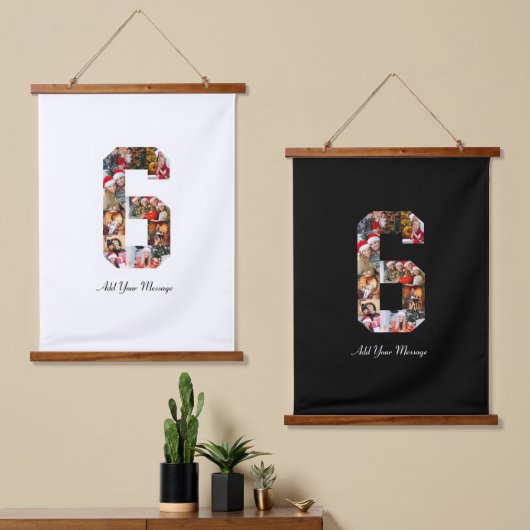 白黒番6号写真コラージュ 吊り下げ型タペストリー (非対称)