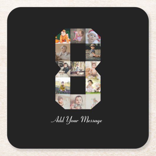 白黒番8号写真コラージュ スクエアペーパーコースター (正面)