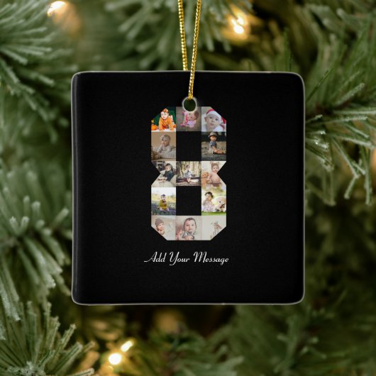 白黒番8号写真コラージュ セラミックオーナメント (ツリー)