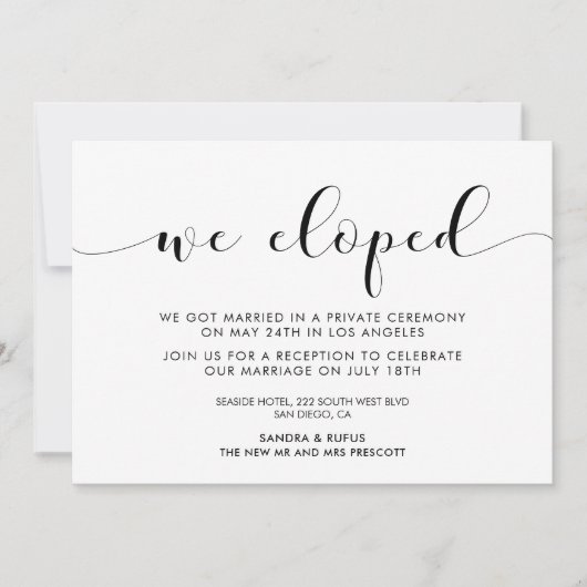 白黒発エレガント表に駆け落ちた 招待状 (正面)