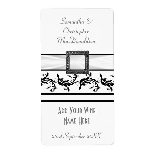 白黒白のワイン結婚ボトル ラベル (正面)
