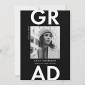 白黒白はっきりした写真卒業パーティー 招待状 (正面)