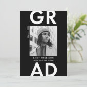 白黒白はっきりした写真卒業パーティー 招待状 (スタンド正面)