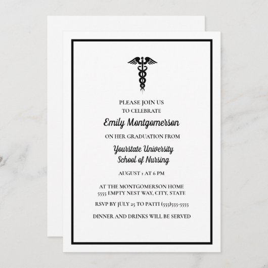 白黒看護学校卒業パーティー 招待状 (正面/裏面)