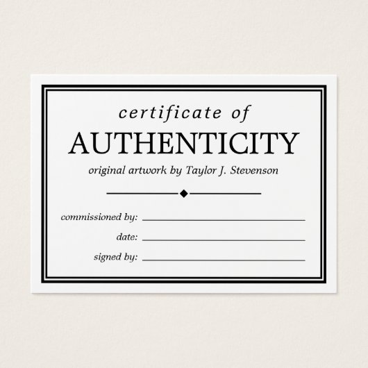 白黒真正性証明書 (正面)