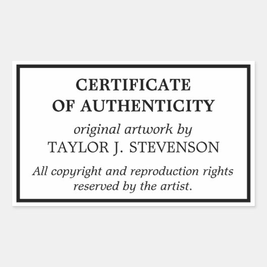 白黒真正性証明書 長方形シール (正面)