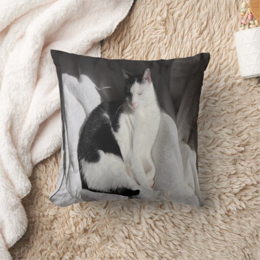 白黒眠る猫/ペットの写真を追加 クッション (ブランケット)