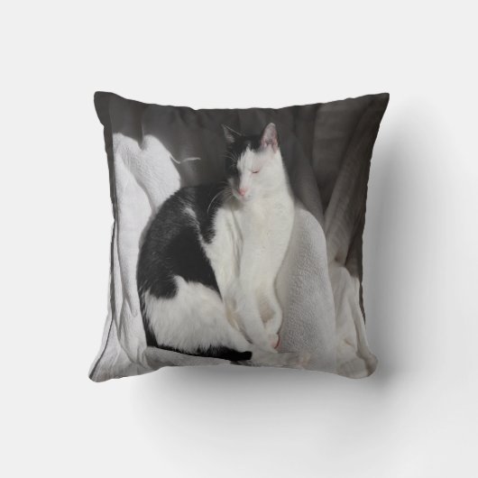 白黒眠る猫/ペットの写真を追加 クッション (裏面)