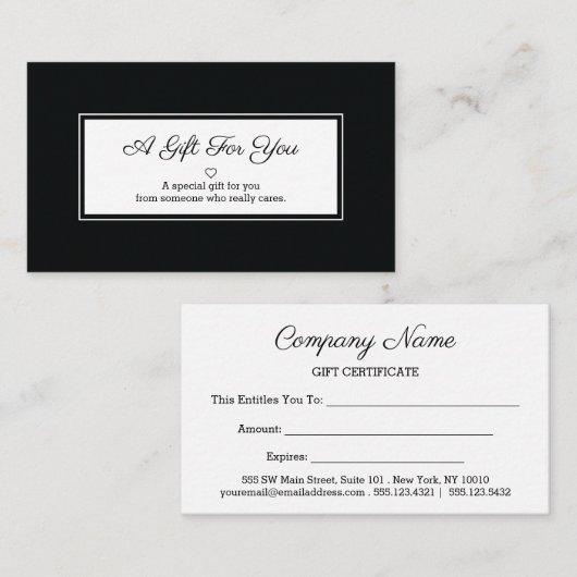 白黒矩形フレームのギフト 割引カード (正面/裏面)