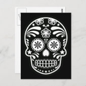 白黒砂糖スカル花葉書 ポストカード (正面/裏面)