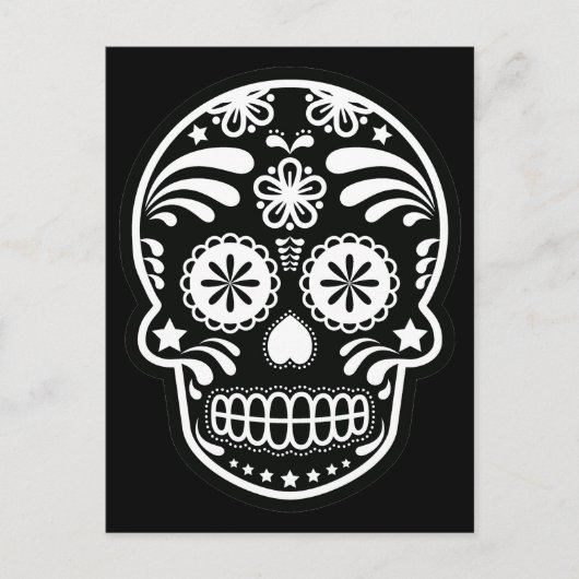白黒砂糖スカル花葉書 ポストカード (正面)