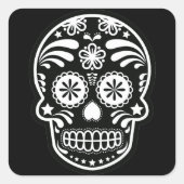 白黒砂糖スカル花 スクエアシール (正面)