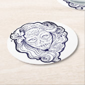 白黒砂糖スカル ラウンドペーパーコースター (アングル)