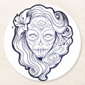 白黒砂糖スカル ラウンドペーパーコースター (正面)