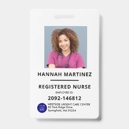 白黒社員写真ID病院 バッジ (Front)