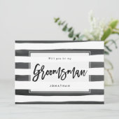 白黒私の花婿の付添人の提案カードです サンキューカード (スタンド正面)