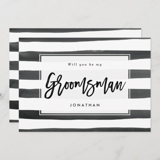 白黒私の花婿の付添人の提案カードです サンキューカード (正面/裏面)