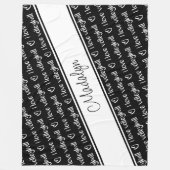 白黒私はバレーボールのフレーズのパターンが大好き フリースブランケット (正面)