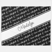 白黒私はバレーボールのフレーズのパターンが大好き フリースブランケット (正面(横))