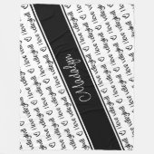 白黒私はバレーボールの文字パターンが大好き フリースブランケット (正面)