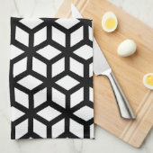 白黒立方体パターン キッチンタオル (四つ折り)
