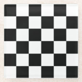 白黒競市松模様に走旗コースター ガラスコースター (正面)