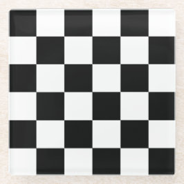 白黒競市松模様に走旗コースター ガラスコースター