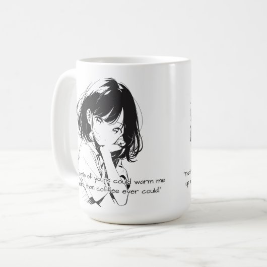 白黒笑顔のアニメ少女 コーヒーマグカップ (正面左)