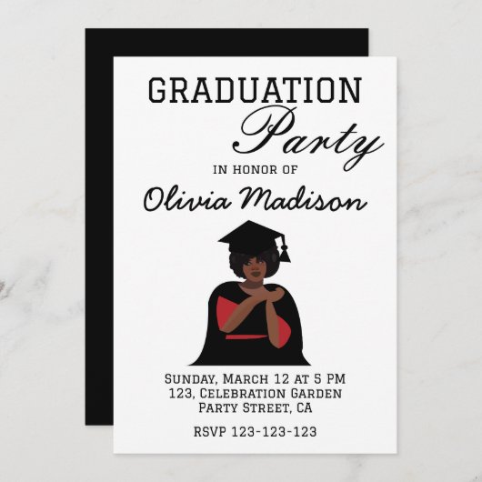 白黒笑顔の卒業式パーティー 招待状 (正面/裏面)