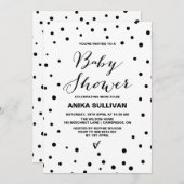 白黒紙吹雪ドットベビーシャワー招待状 招待状 (正面/裏面)