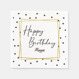 白黒紙吹雪ドット誕生日for Her スタンダードカクテルナプキン
