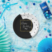 白黒紙吹雪ドット誕生日for Her ペーパープレート (パーティー)