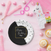 白黒紙吹雪ドット誕生日for Her ペーパープレート (パーティー)