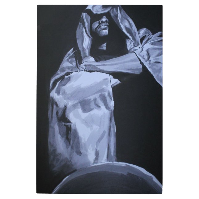 白黒素晴らしインクスケッチ:姿アート メタルプリント (正面)