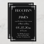 白黒素晴らしギャツビーアールデコ結婚式の招待 招待状 (正面/裏面)