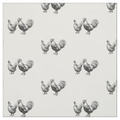 白黒素朴の鶏と鶏柄 ファブリック (見本)