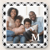 白黒素朴のPlaidモノグラム写真 コースター (正面)