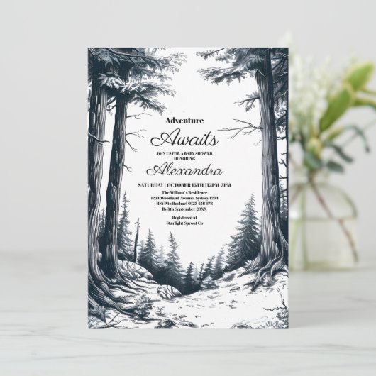 白黒素朴アドベンチャーマウンテンベビーシャワー 招待状 (スタンド正面)